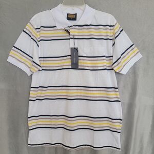 Classic White and Yellow Striped Polo Shirt, Size M